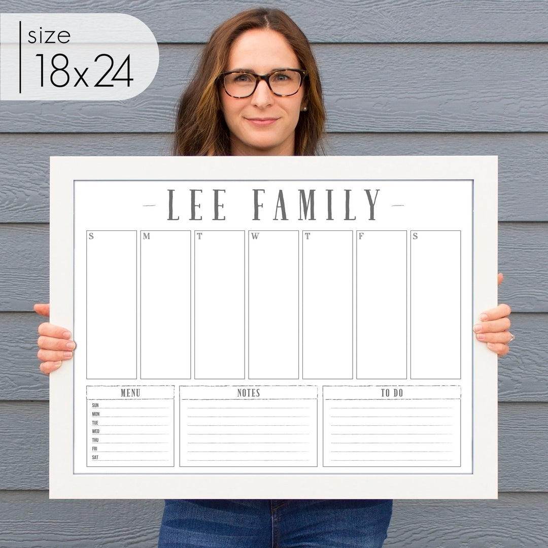 Weekly Framed Whiteboard Calendar + 3 sections | Horizontal Swanson
