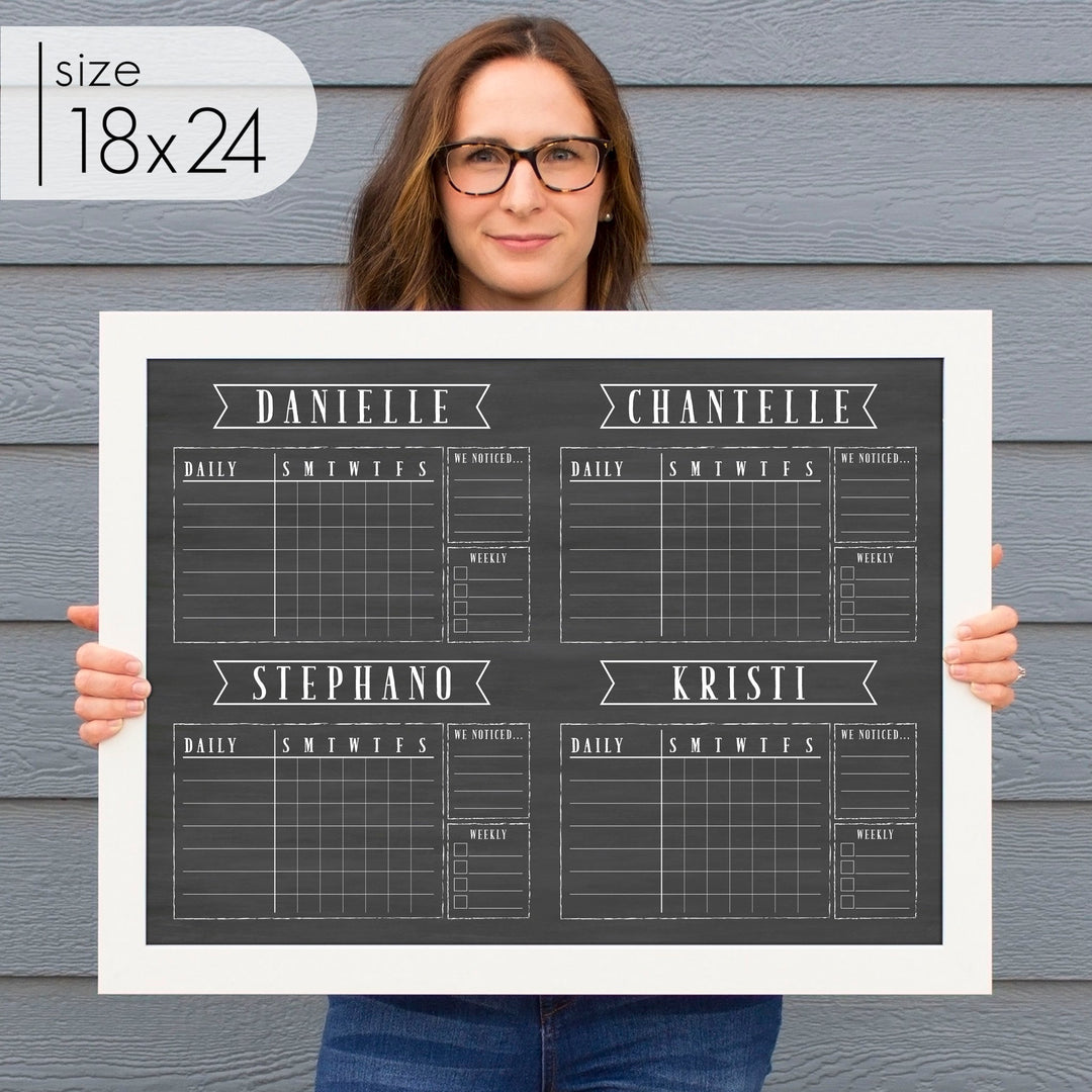 4 Person Framed Chore Chart Chalkboard | Horizontal Swanson