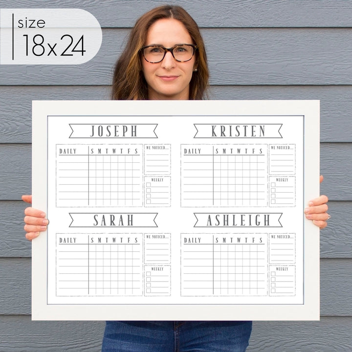 4 Person Framed Chore Chart Whiteboard | Horizontal Swanson