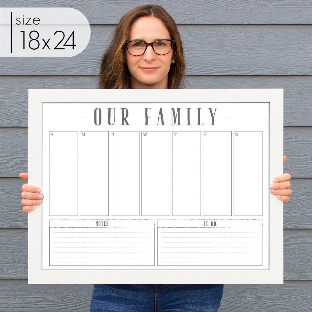 Weekly Framed Whiteboard Calendar + 2 sections | Horizontal Swanson