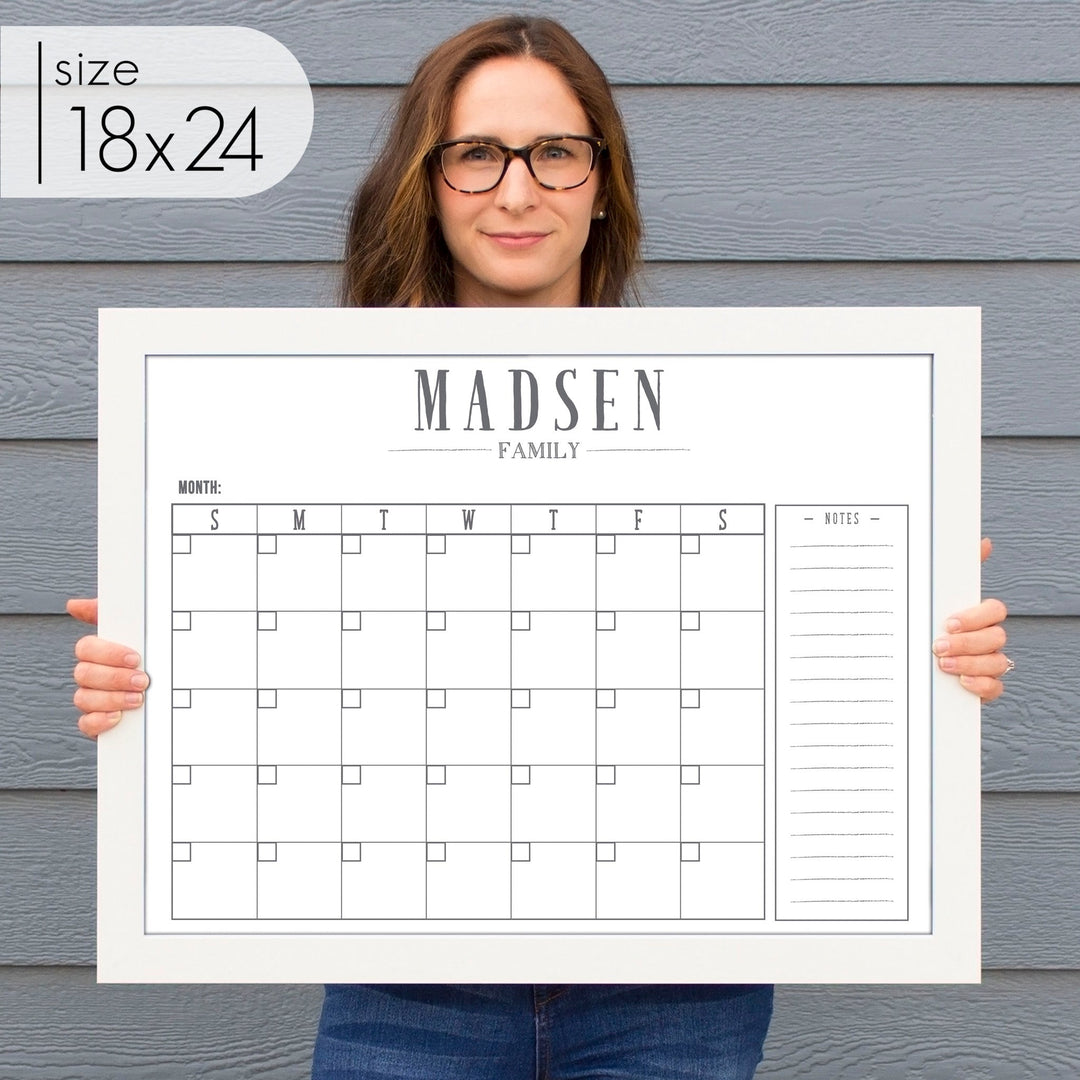 Monthly Framed Whiteboard Calendar + 1 section | Horizontal Swanson