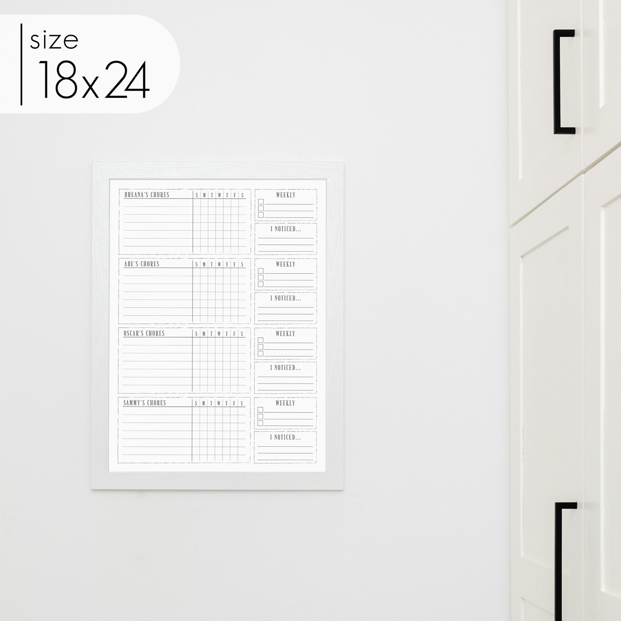 4 Person Framed Whiteboard Chore Chart  | Vertical Swanson