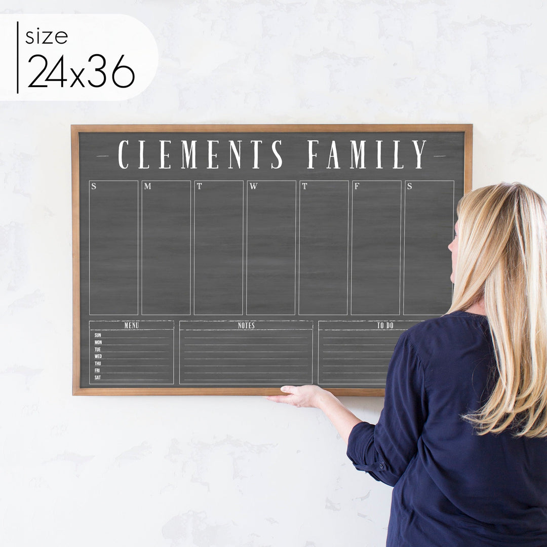 Weekly Framed Chalkboard Calendar + 3 sections | Horizontal Swanson