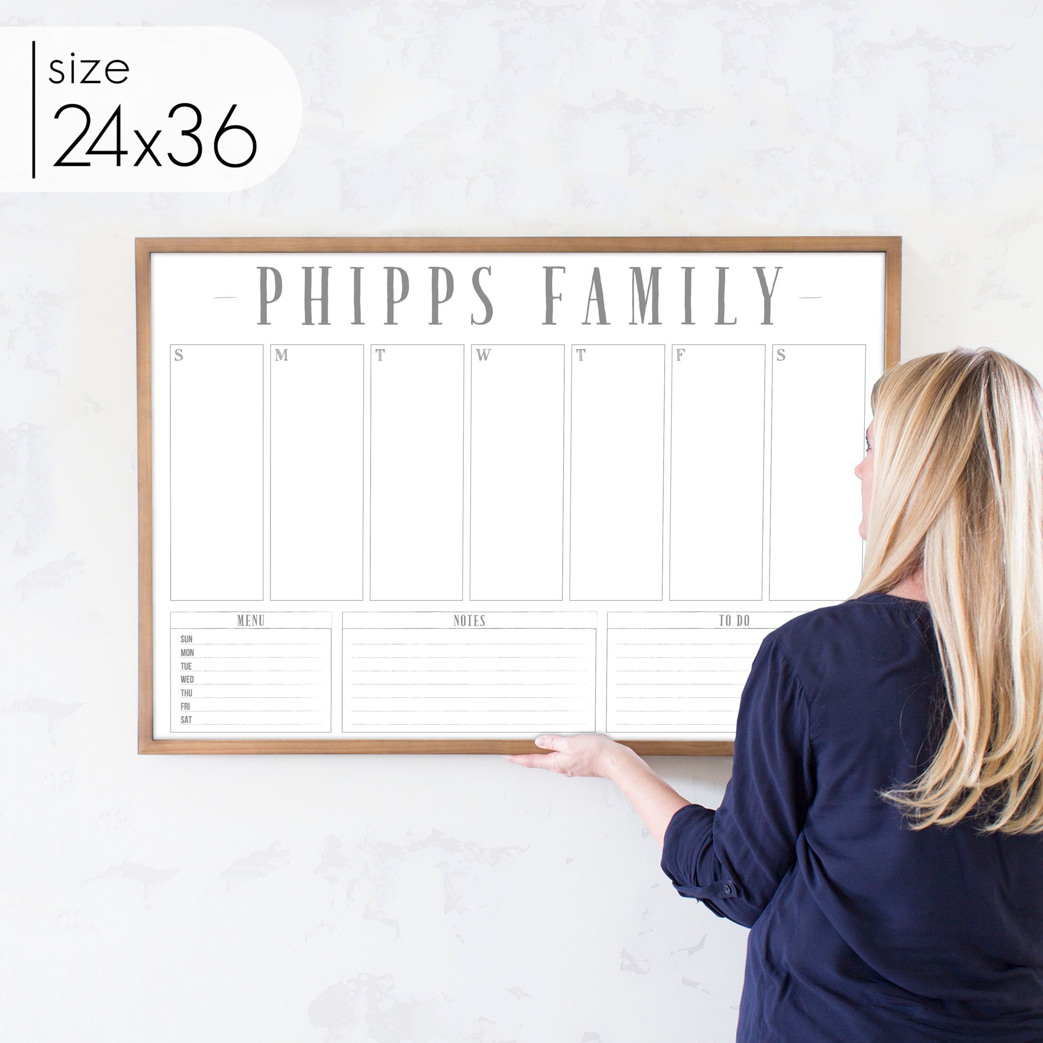 Weekly Framed Whiteboard Calendar + 3 sections | Horizontal Swanson