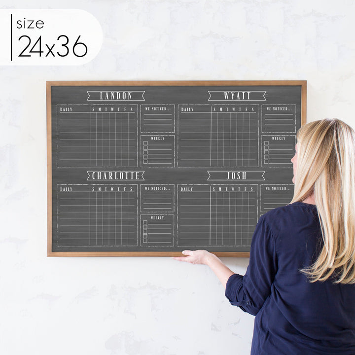 4 Person Framed Chore Chart Chalkboard | Horizontal Swanson