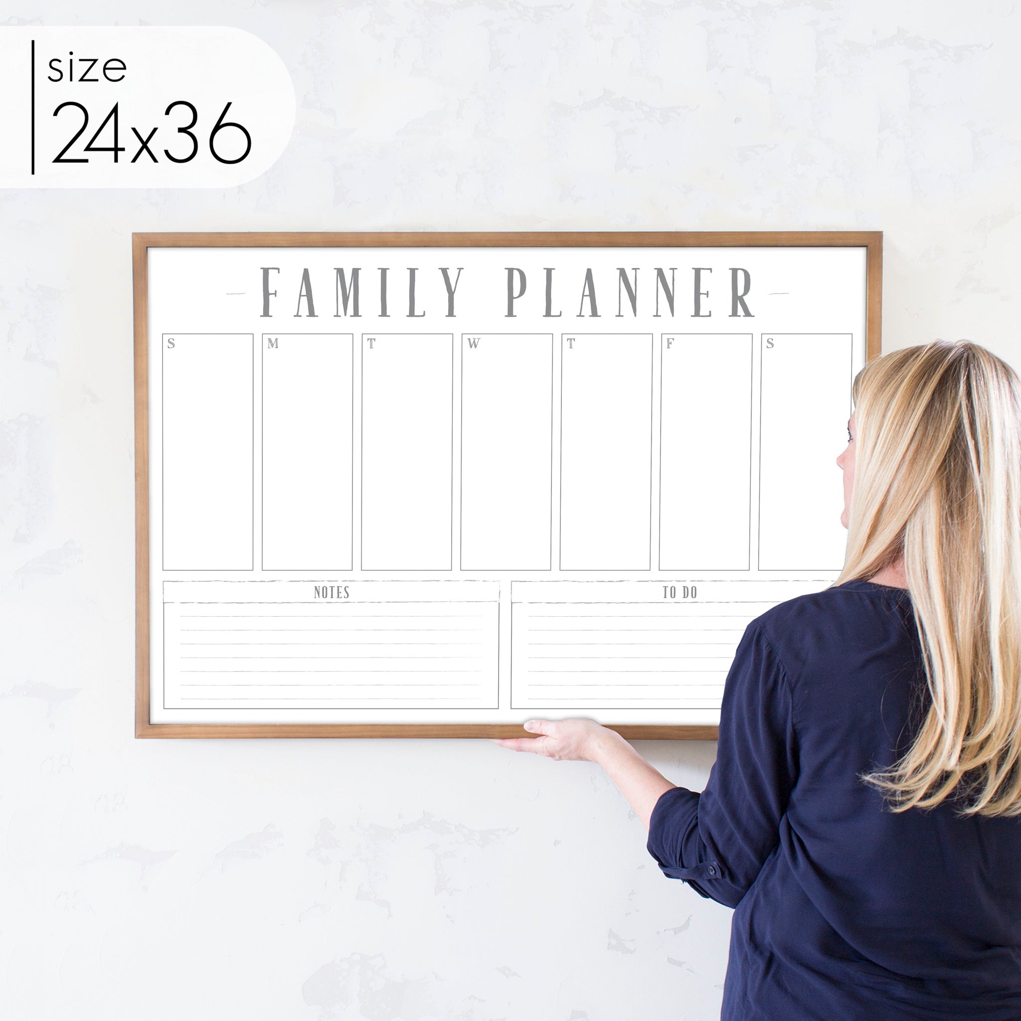 Weekly Framed Whiteboard Calendar + 2 sections | Horizontal Swanson