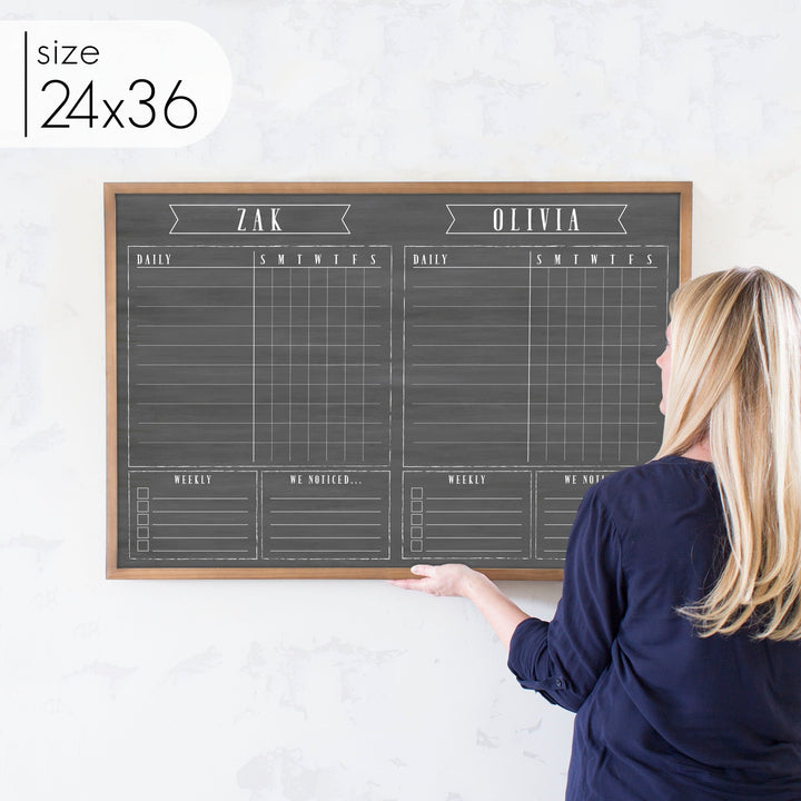 2 Person Framed Chalkboard Chore Chart  | Horizontal Swanson