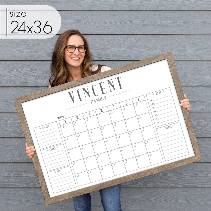 Monthly Framed Whiteboard Calendar + 5 sections | Horizontal Swanson