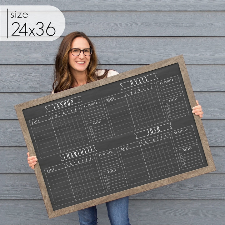 4 Person Framed Chore Chart Chalkboard | Horizontal Swanson
