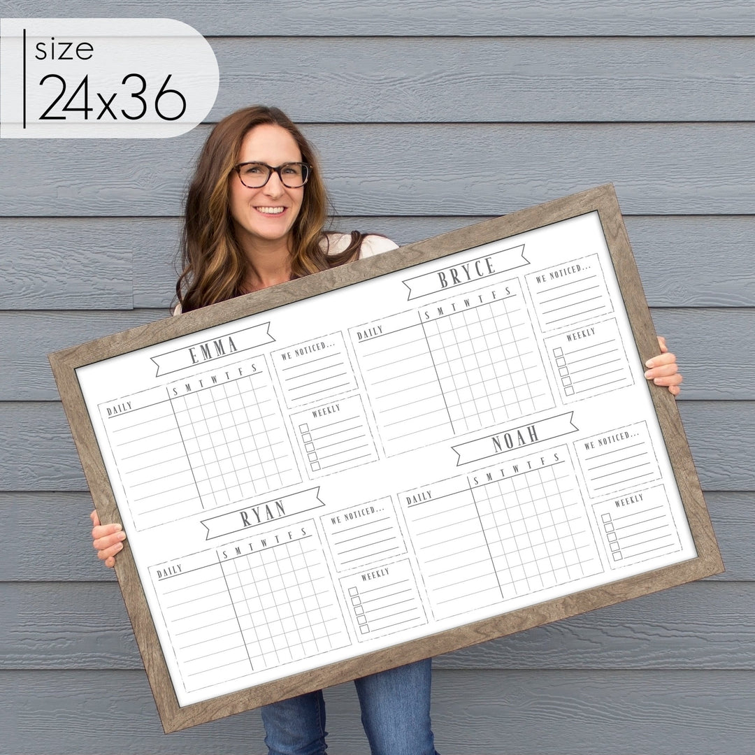 4 Person Framed Chore Chart Whiteboard | Horizontal Swanson