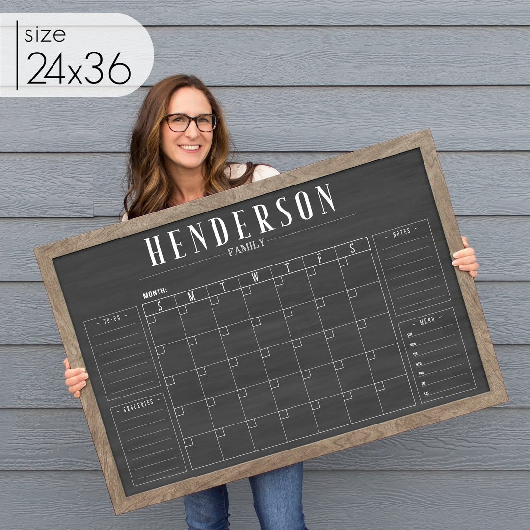 Monthly Framed Chalkboard Calendar + 4 sections | Horizontal Swanson