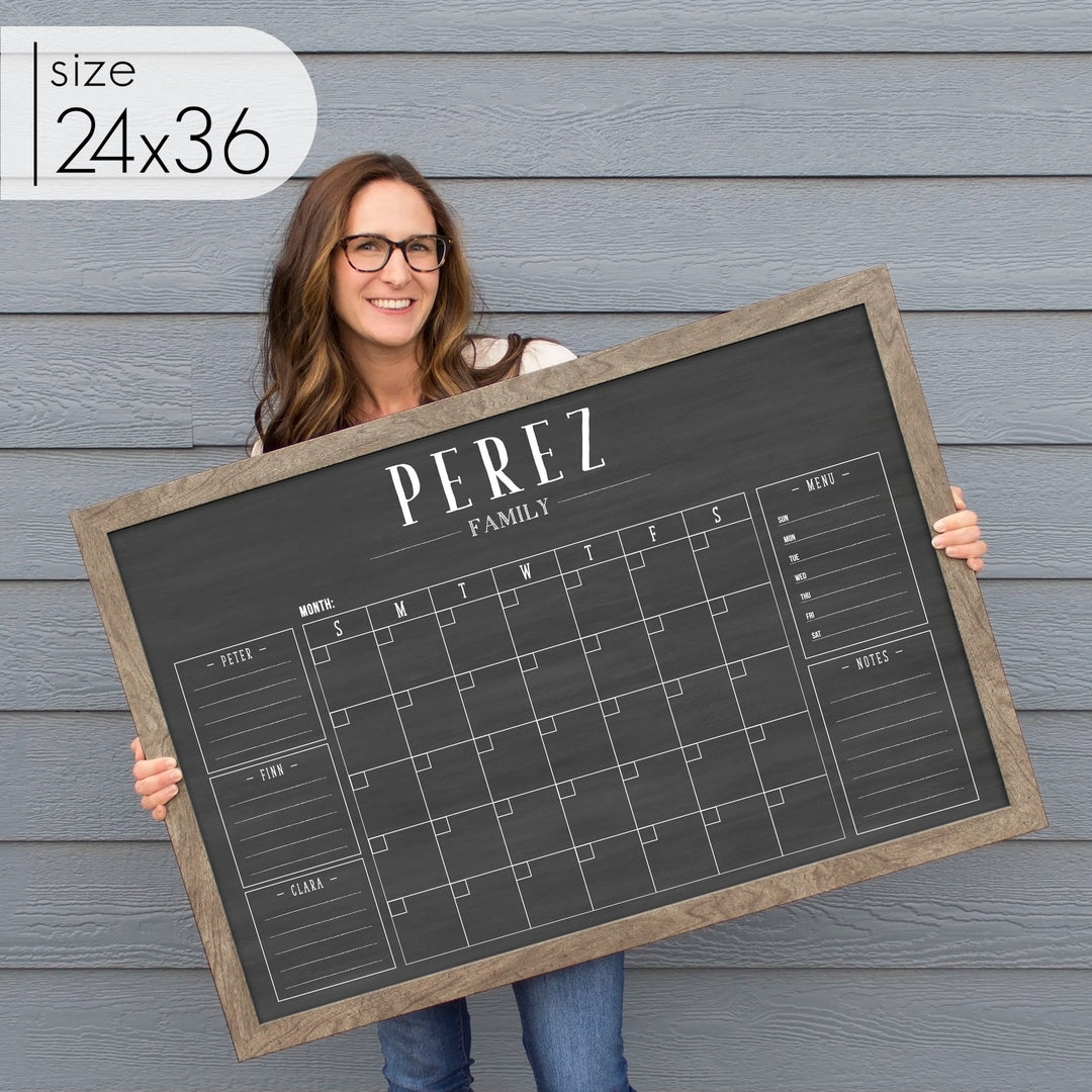 Monthly Framed Chalkboard Calendar + 5 sections | Horizontal Swanson
