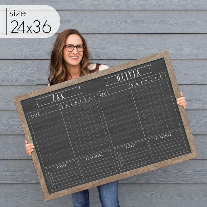 2 Person Framed Chalkboard Chore Chart  | Horizontal Swanson