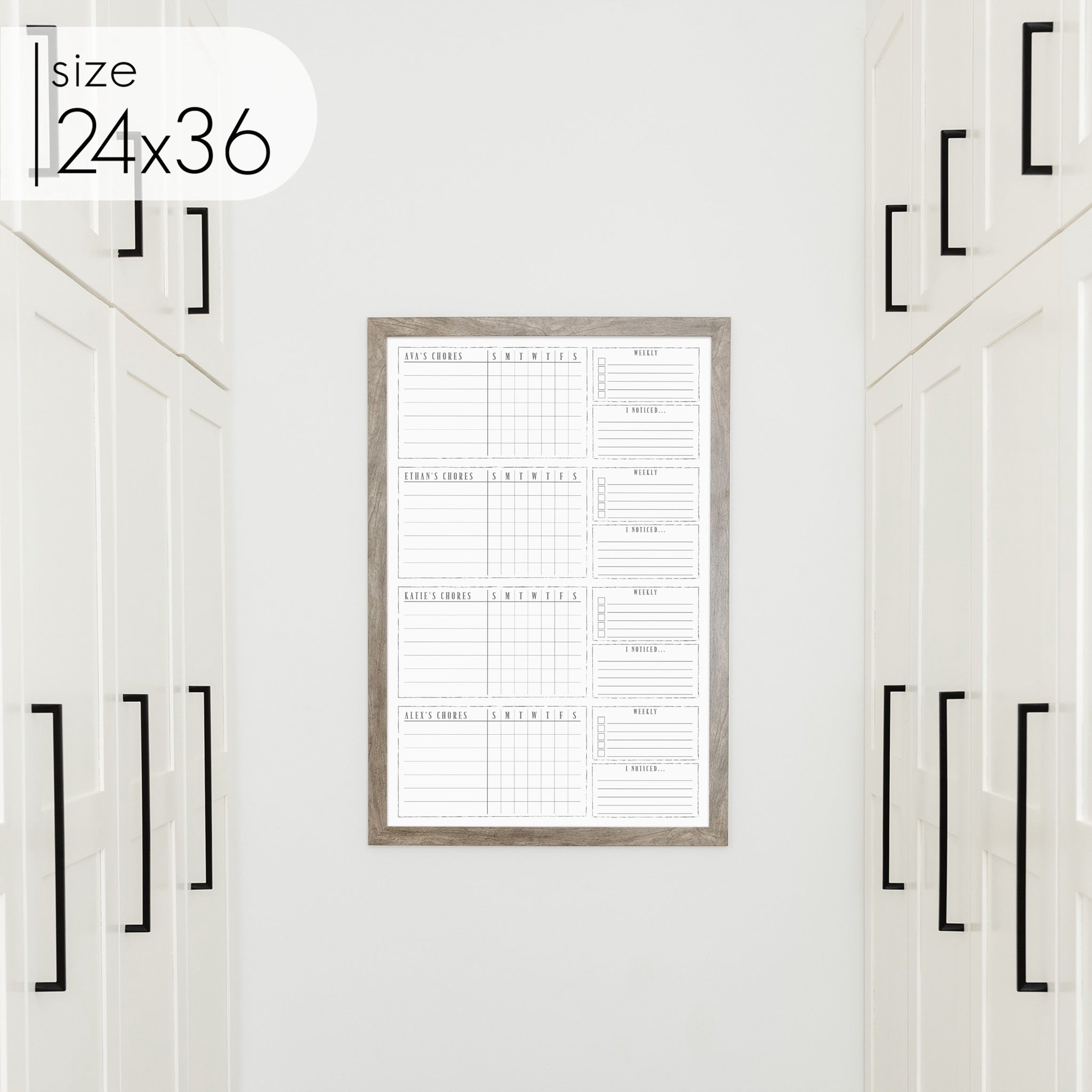4 Person Framed Whiteboard Chore Chart  | Vertical Swanson