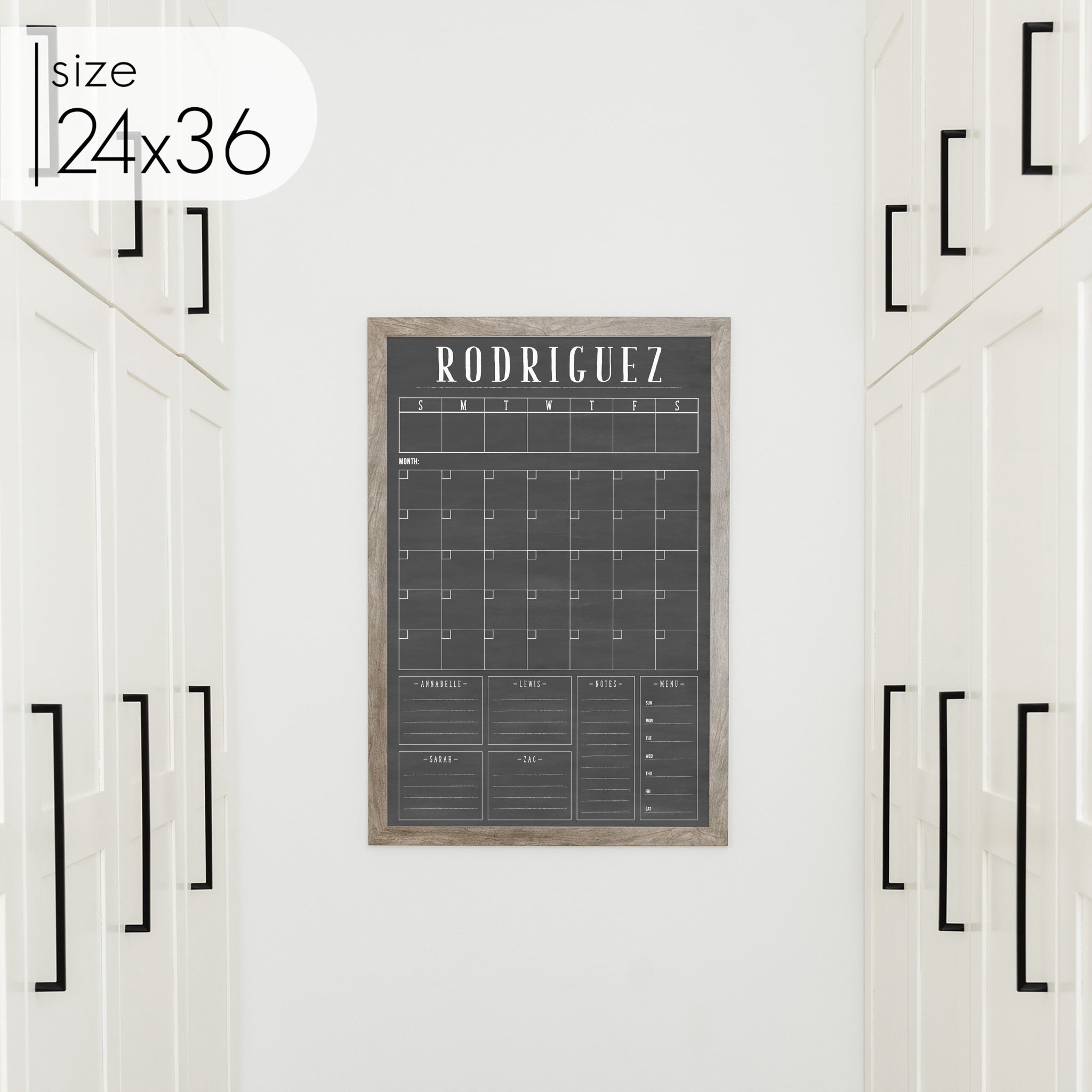Week & Month Combo Framed Chalkboard + 6 sections | Vertical Swanson