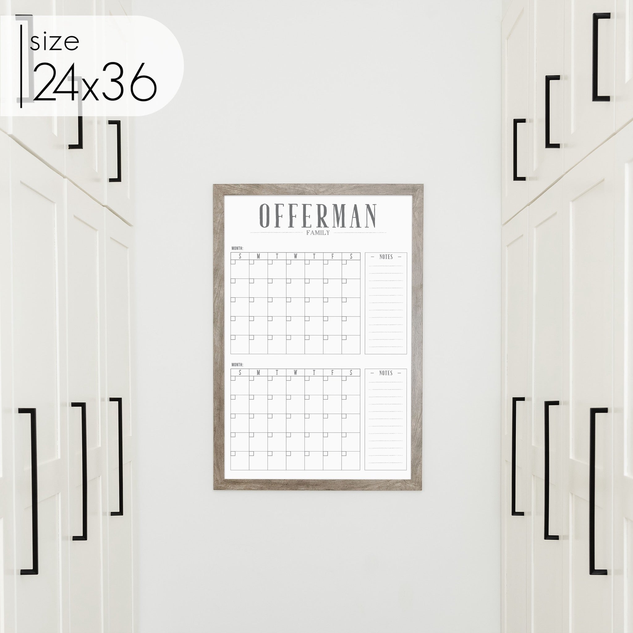 2 Month Framed Whiteboard Calendar + 2 sections | Vertical Swanson