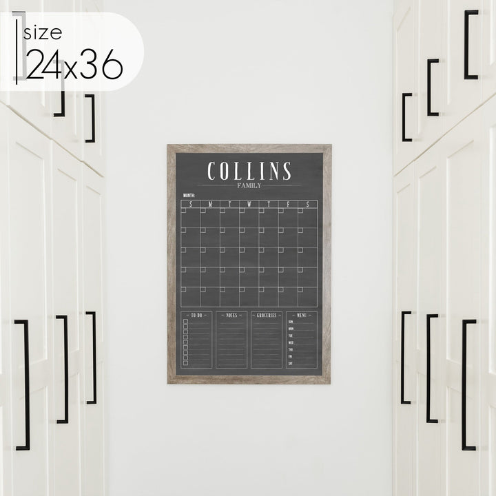 Monthly Framed Chalkboard Calendar + 4 sections | Vertical Swanson
