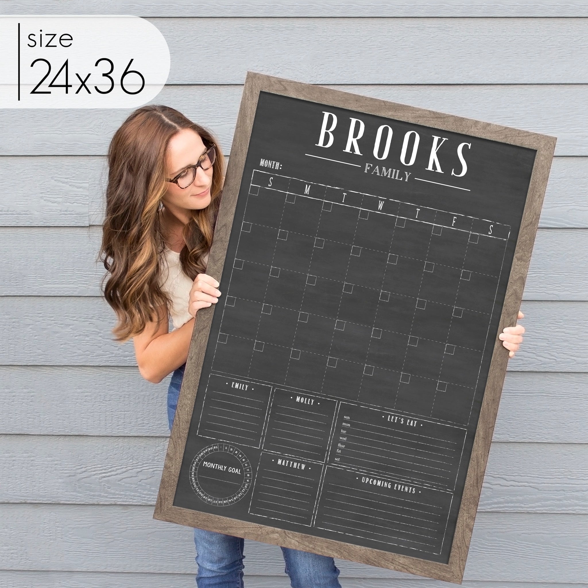 Framed Month + Goal Chalkboard Calendar + 5 sections | Vertical Swanson