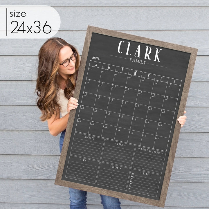 Monthly Framed Chalkboard Calendar + 6 sections | Vertical Swanson
