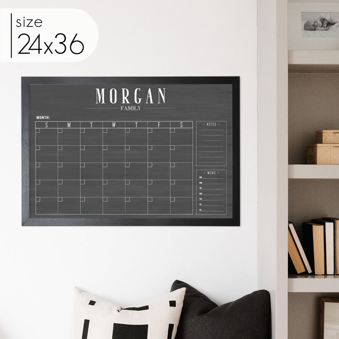 Monthly Framed Chalkboard Calendar + 2 sections | Horizontal Swanson