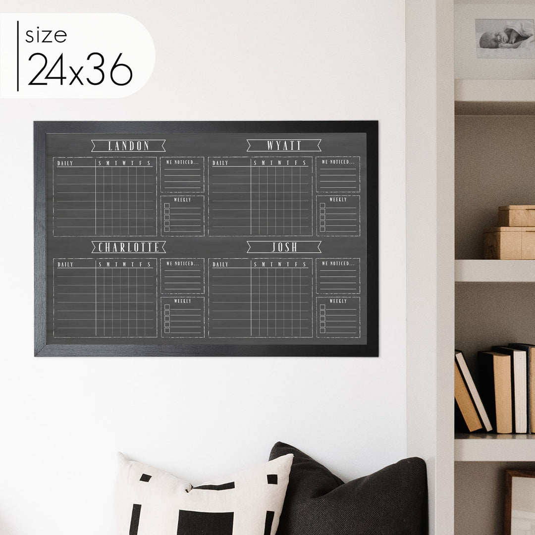 4 Person Framed Chore Chart Chalkboard | Horizontal Swanson