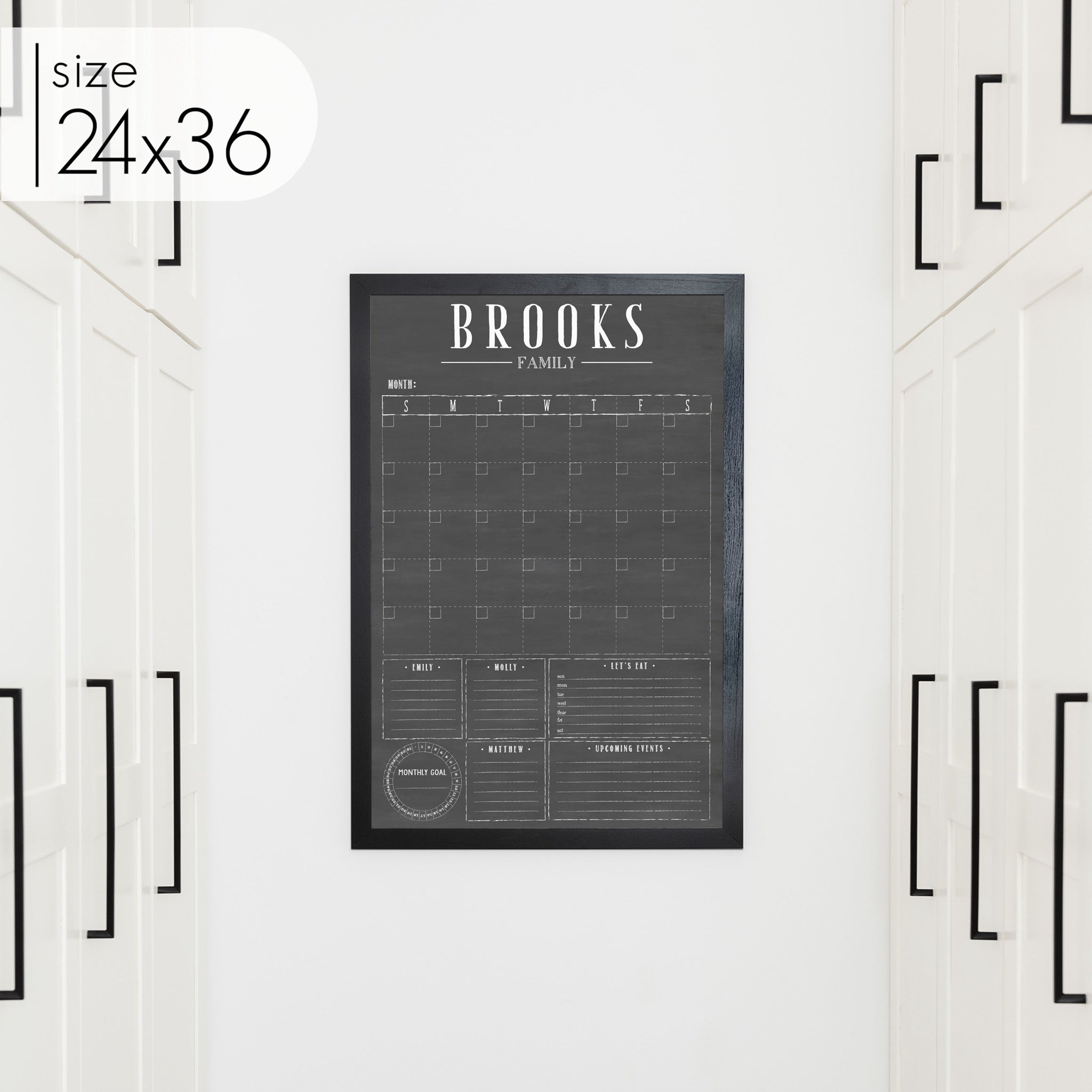 Framed Month + Goal Chalkboard Calendar + 5 sections | Vertical Swanson