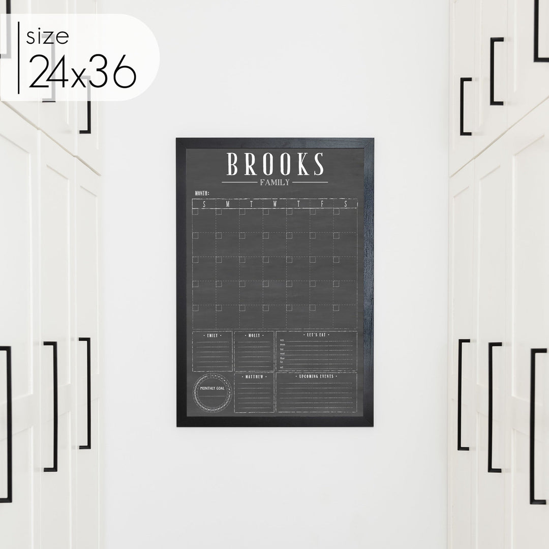 Framed Month + Goal Chalkboard Calendar + 5 sections | Vertical Swanson