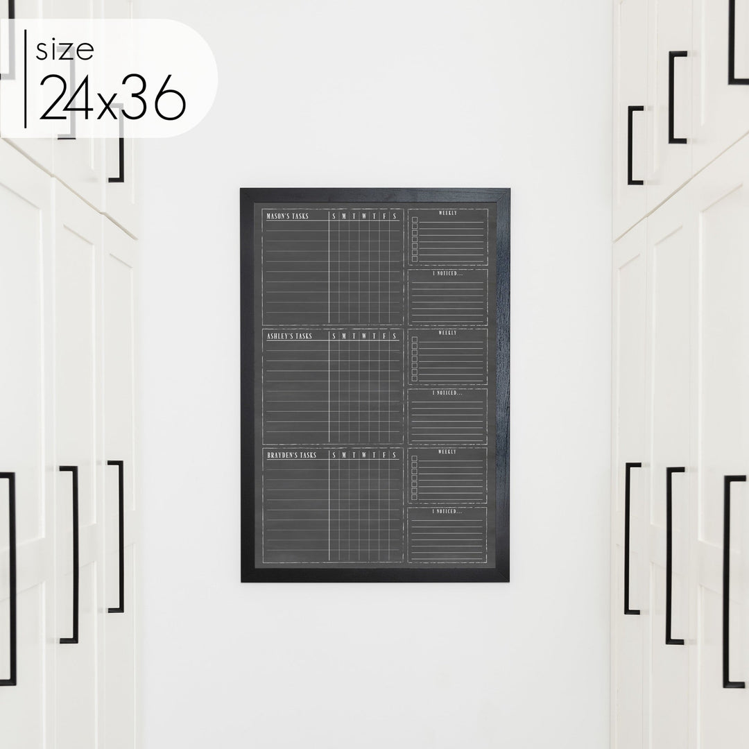 3 Person Framed Chalkboard Chore Chart  | Vertical Swanson
