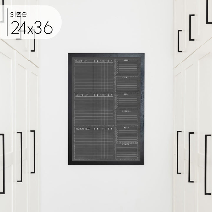 3 Person Framed Chalkboard Chore Chart  | Vertical Swanson