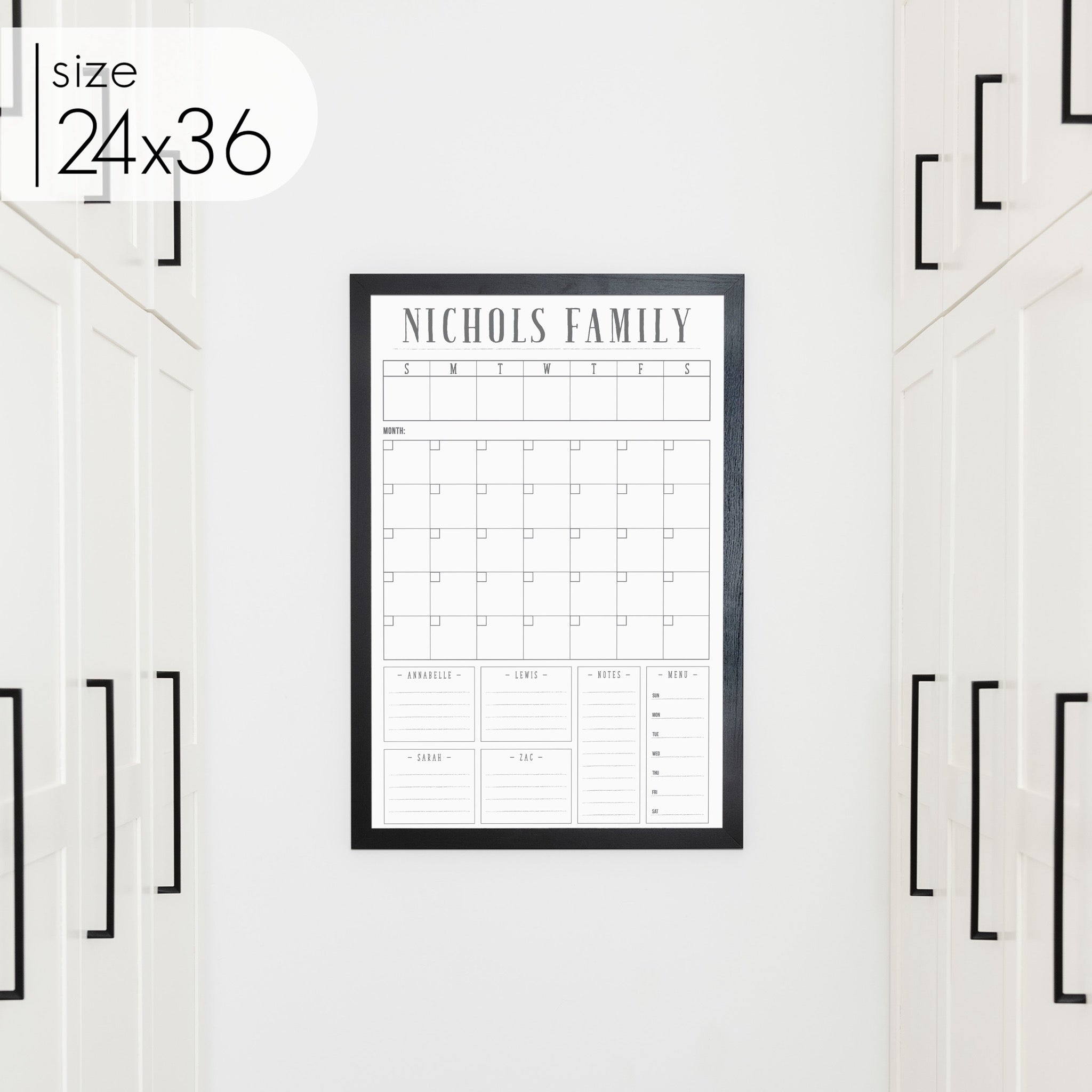 Week & Month Combo Framed Whiteboard + 6 sections | Vertical Swanson
