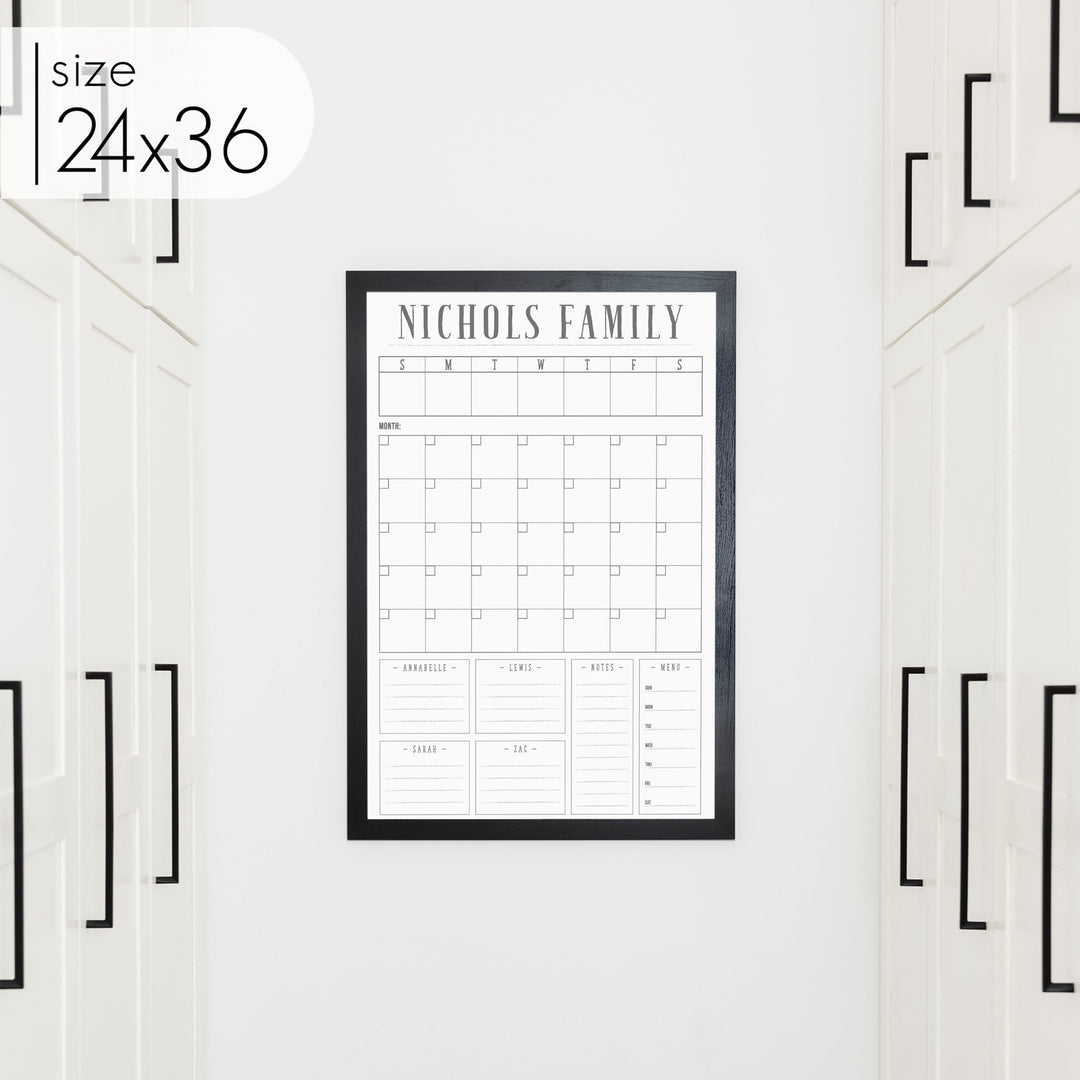 Week & Month Combo Framed Whiteboard + 6 sections | Vertical Swanson