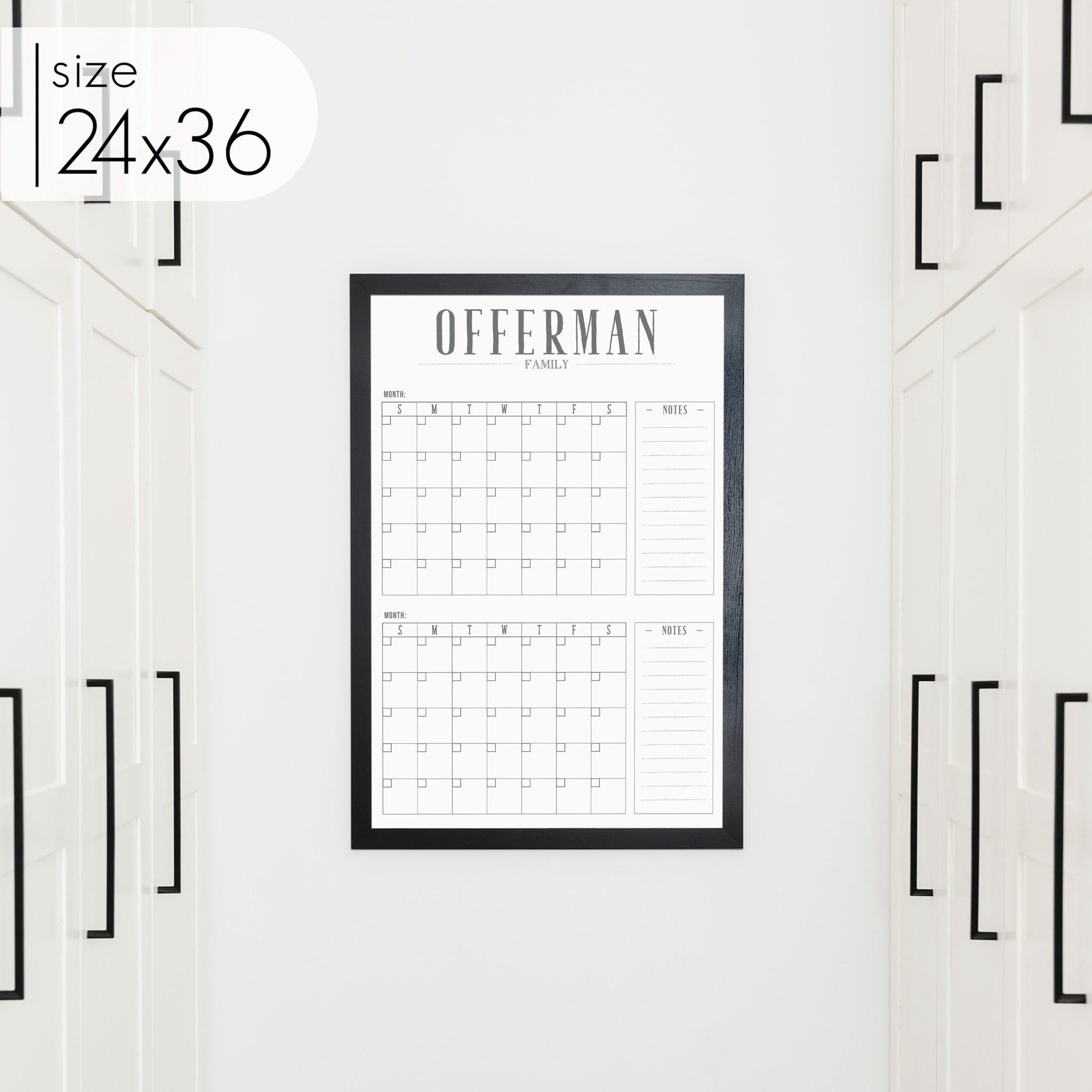 2 Month Framed Whiteboard Calendar + 2 sections | Vertical Swanson