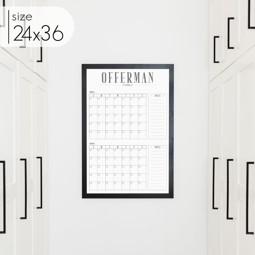 2 Month Framed Whiteboard Calendar + 2 sections | Vertical Swanson