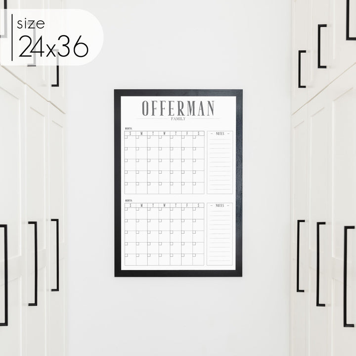 2 Month Framed Whiteboard Calendar + 2 sections | Vertical Swanson