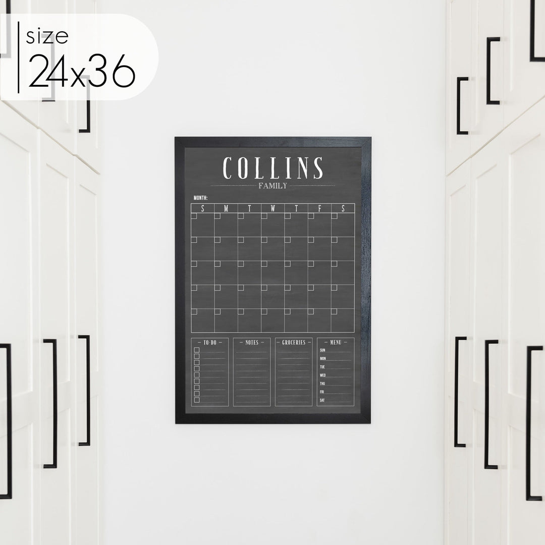 Monthly Framed Chalkboard Calendar + 4 sections | Vertical Swanson