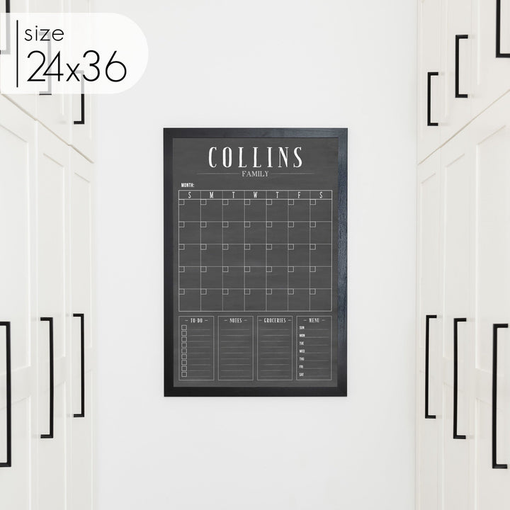 Monthly Framed Chalkboard Calendar + 4 sections | Vertical Swanson