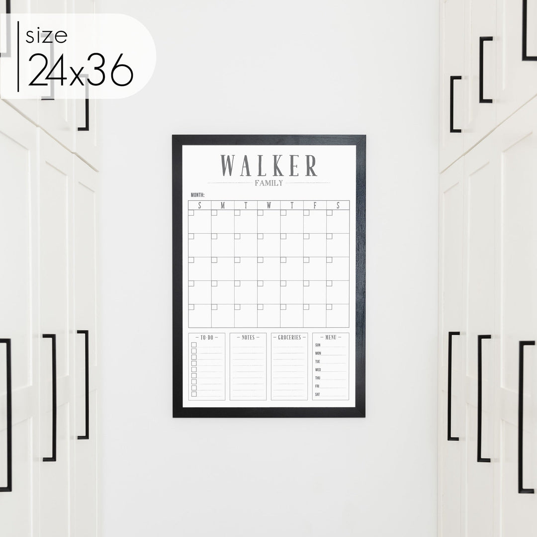 Monthly Framed Whiteboard Calendar + 4 sections | Vertical Swanson