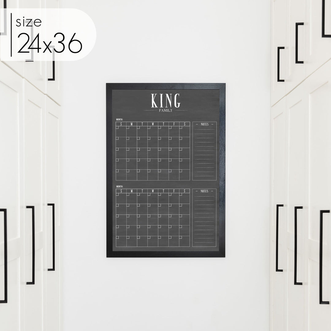 2 Month Framed Chalkboard Calendar + 2 sections | Vertical Swanson