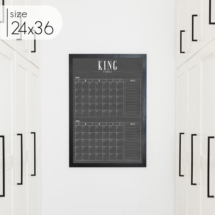 2 Month Framed Chalkboard Calendar + 2 sections | Vertical Swanson