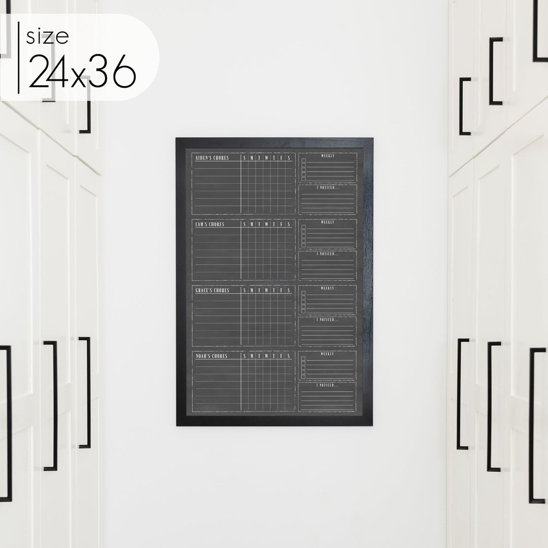 4 Person Framed Chalkboard Chore Chart  | Vertical Swanson