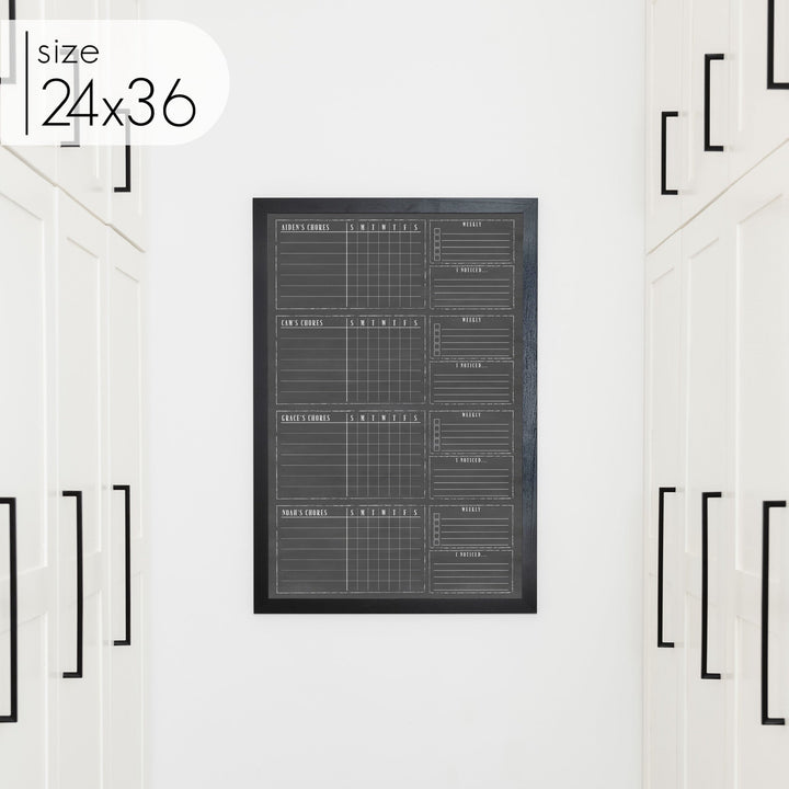 4 Person Framed Chalkboard Chore Chart  | Vertical Swanson