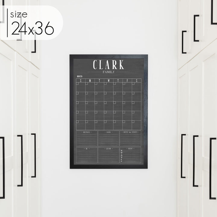 Monthly Framed Chalkboard Calendar + 6 sections | Vertical Swanson