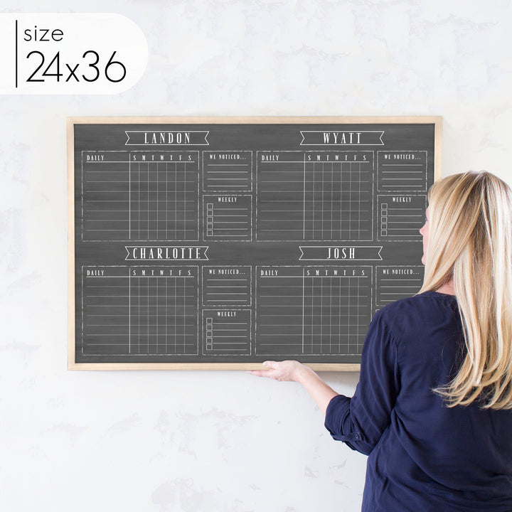 4 Person Framed Chore Chart Chalkboard | Horizontal Swanson