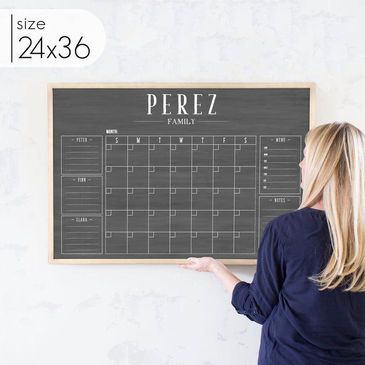 Monthly Framed Chalkboard Calendar + 5 sections | Horizontal Swanson