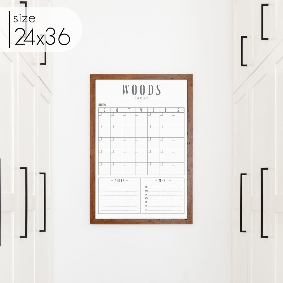 Monthly Framed Whiteboard Calendar + 2 sections | Vertical Swanson