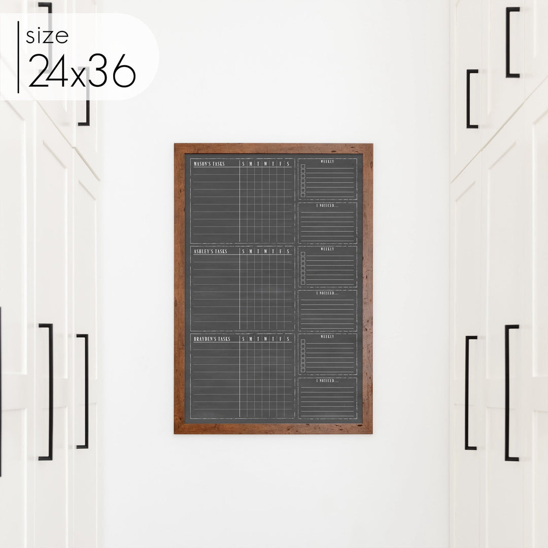 3 Person Framed Chalkboard Chore Chart  | Vertical Swanson