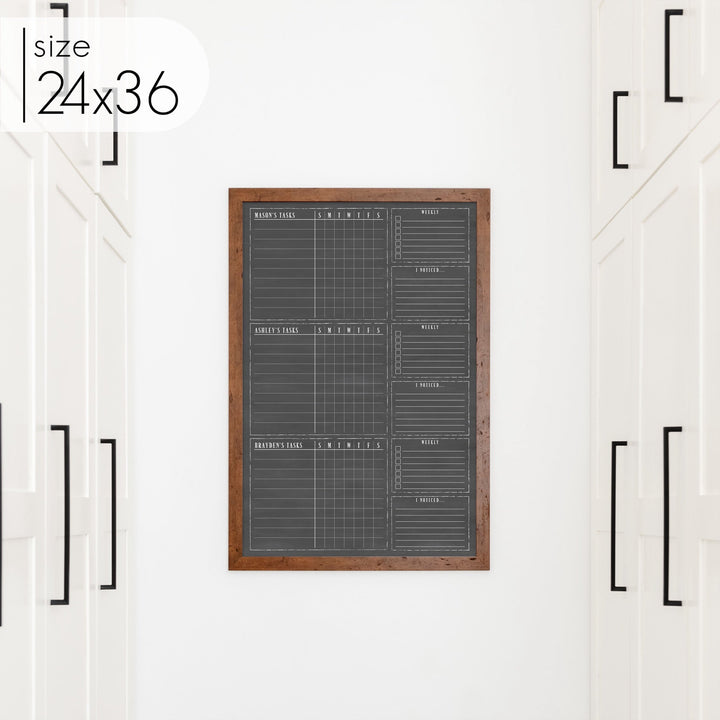 3 Person Framed Chalkboard Chore Chart  | Vertical Swanson