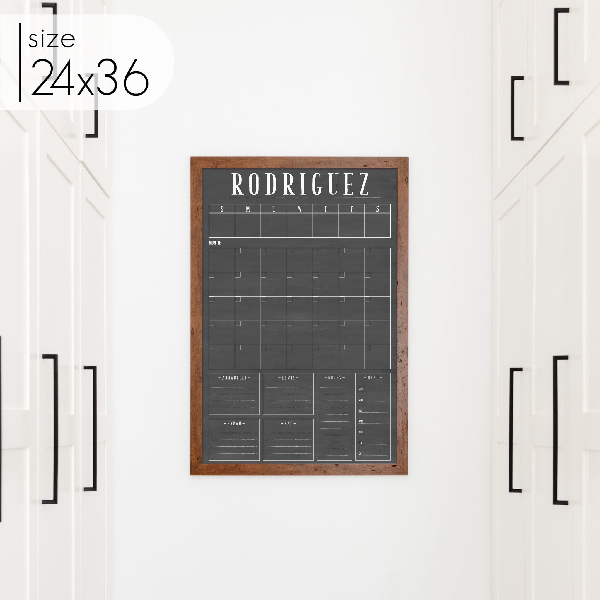 Week & Month Combo Framed Chalkboard + 6 sections | Vertical Swanson
