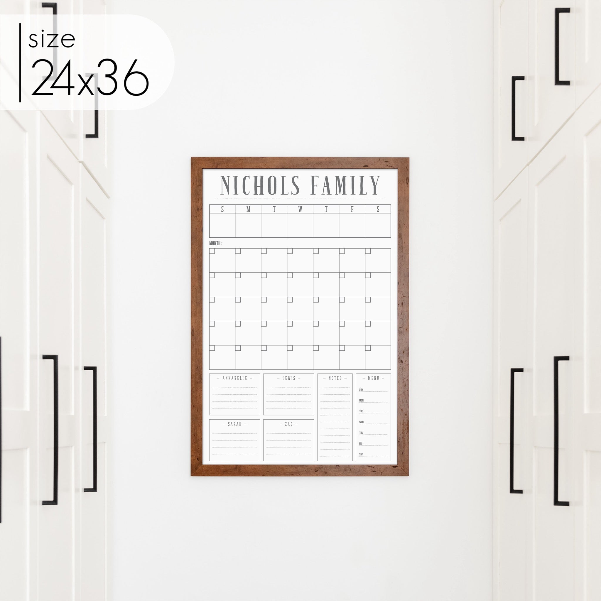 Week & Month Combo Framed Whiteboard + 6 sections | Vertical Swanson