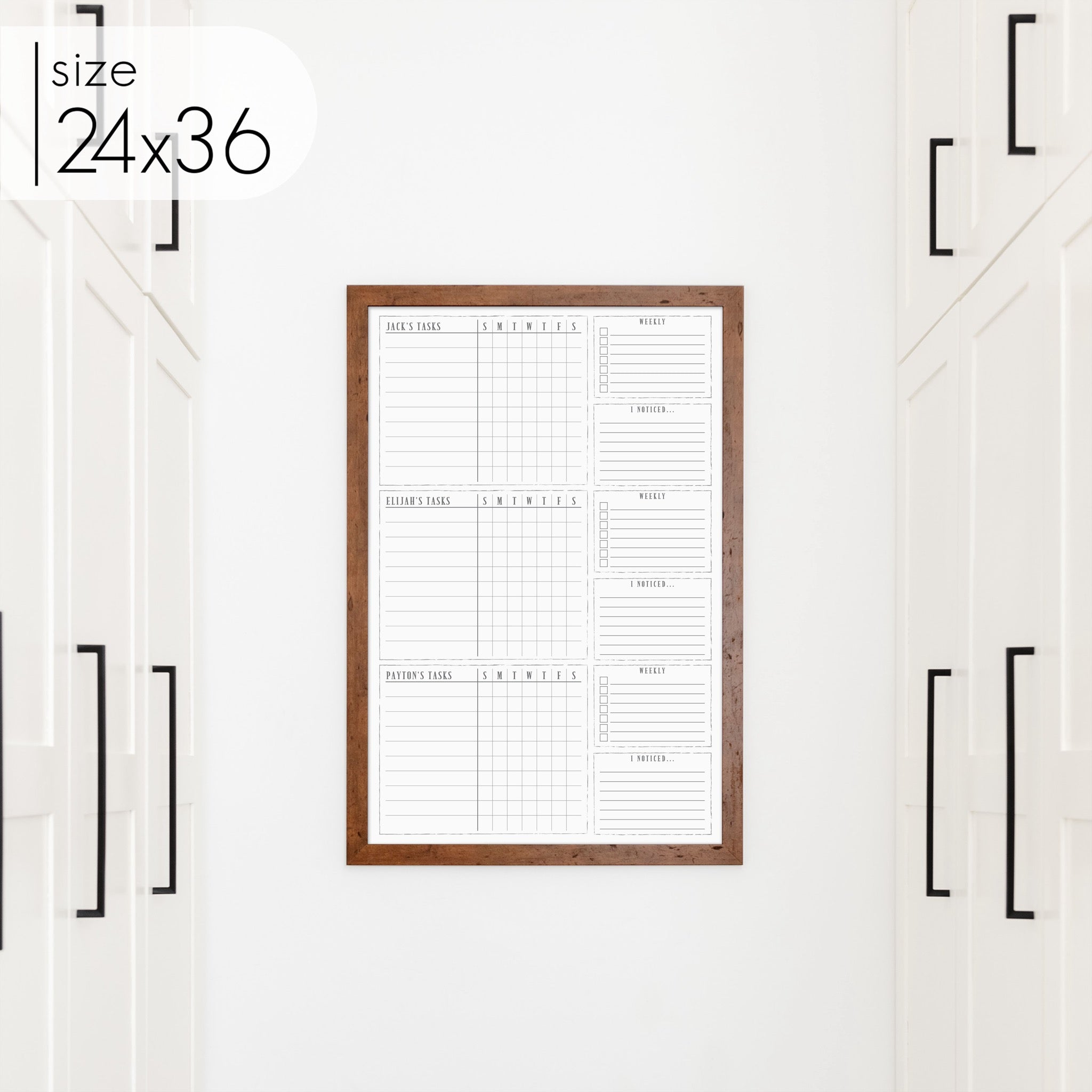 3 Person Framed Whiteboard Chore Chart  | Vertical Swanson